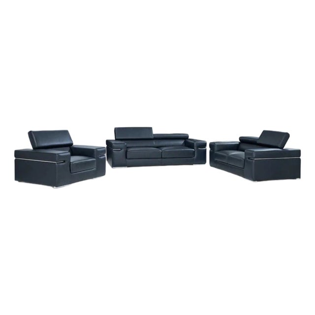 Soho Black 3-Piece Leather Match Living Room Set For Sale