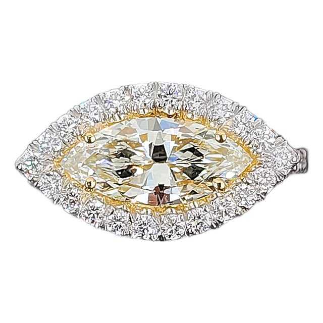 1.34 Ct Natural Yellow Marquise Diamond Ring, Size 6.5 For Sale
