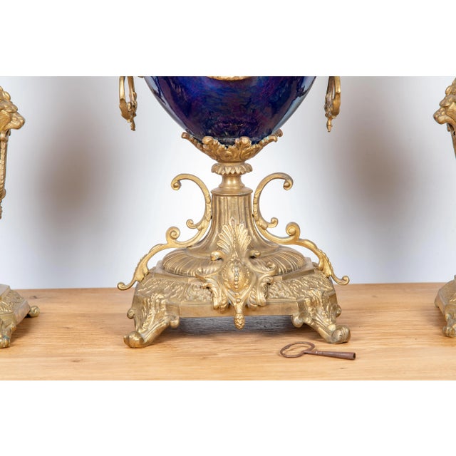 19th Century After Sevre Louis XV Style Mantel Clock Set For Sale - Image 11 of 12