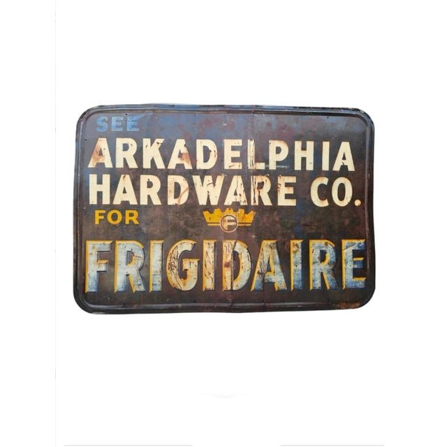 Brown Antique American Art Deco Early Frigidaire Metal Advertising Sign For Sale - Image 8 of 9