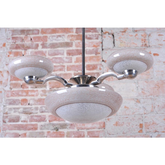 1920s Art Deco Chandelier in Chrome-Plated Steel and Marble Glass, Czech, 1920s For Sale - Image 5 of 11