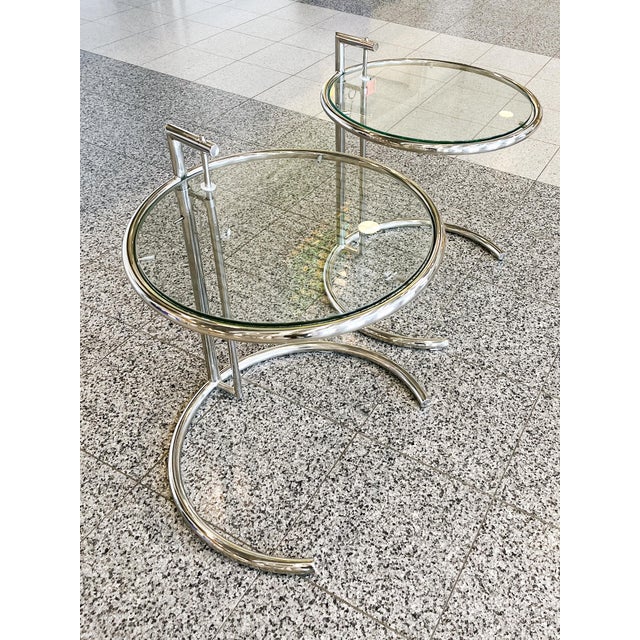 Late 20th Century Late 20th Century Eileen Gray Style Round Chrome Steel & Glass Side Tables - A Pair For Sale - Image 5 of 11