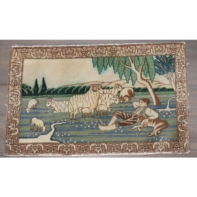 Mid 20th Century Vintage Persian Tabriz Sheep Pictorial Rug no. j4038 For Sale - Image 5 of 6
