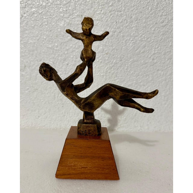 Chaim Gross, Chaim Gross Mid Century Mod Bronze Sculpture Mother and Baby Playing WPA Artist For Sale