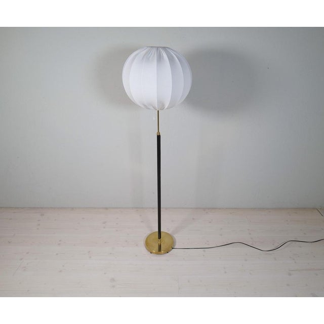 1960s Mid-Century Brass Black Leather Floor Lamp from Falkenbergs Lighting, Sweden, 1960s For Sale - Image 5 of 18