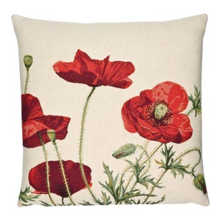 Wild Poppies Tapestry Cushion With Feather Filler - 33x33cm (13"x13") For Sale