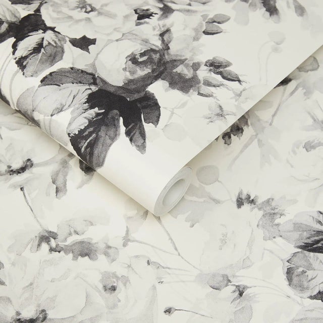 English House of Hackney London Rose Traditional Wallpaper - Smoke Grey, Sample For Sale - Image 3 of 4