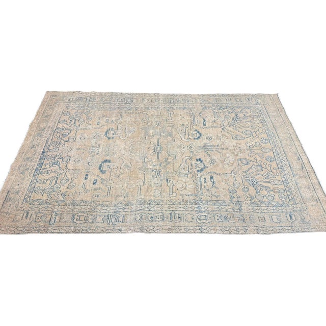Early 20th Century Antique Rug 4x7 | Faded Ivory & Blue With Stylized Geometric & Floral Motifs For Sale - Image 5 of 5