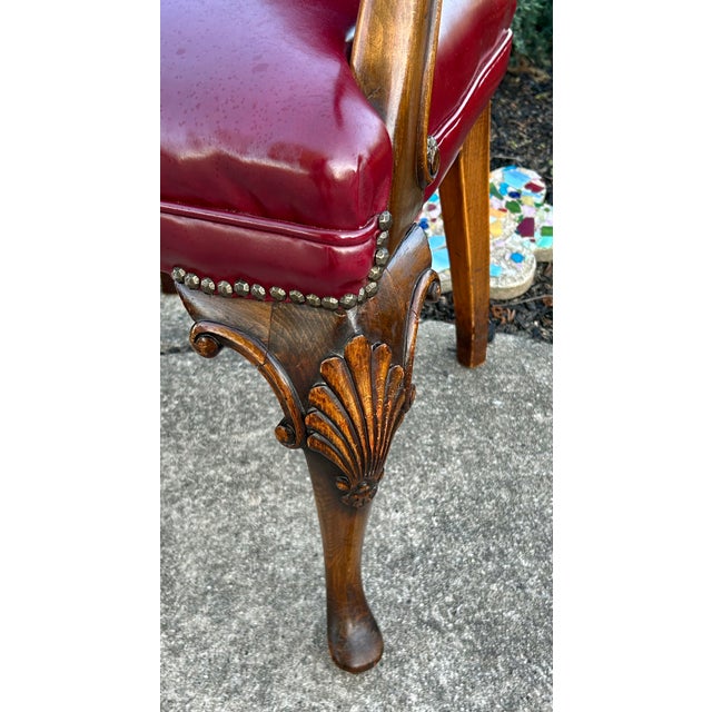 Vtg. Carved Wood English Regency Style Library Chair For Sale - Image 4 of 12