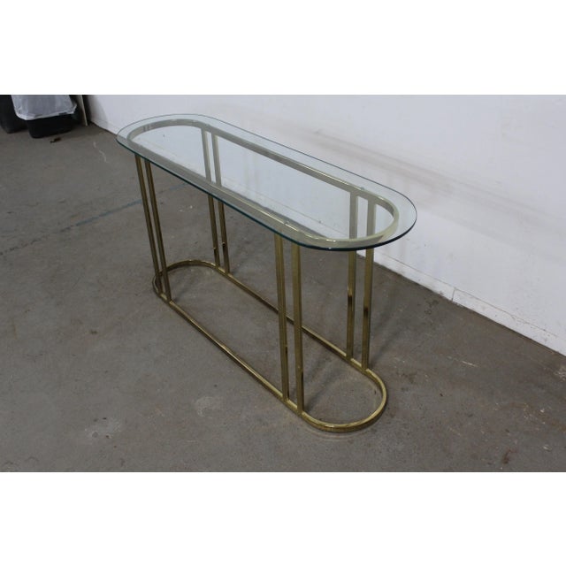 Glass Mid Century Hollywood Regency Eliptical Brass Sofa/Hall/Console Table For Sale - Image 7 of 12