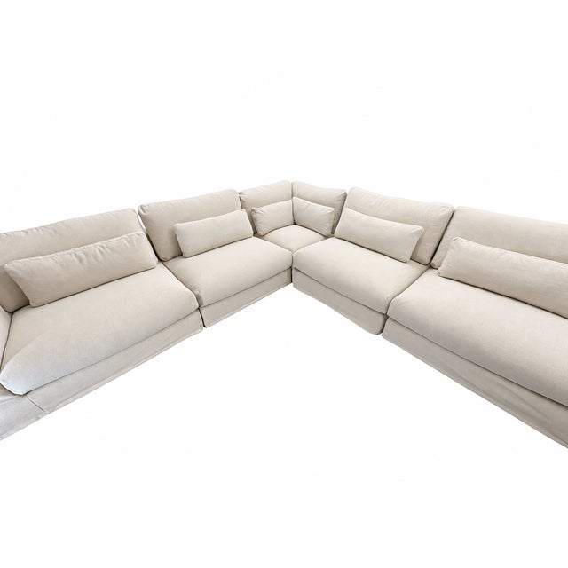 Rh Lugano Modular 5-Piece Sectional | Italy | Down-Feather | Performance Linen Weave – Sand | Customizable For Sale - Image 14 of 18
