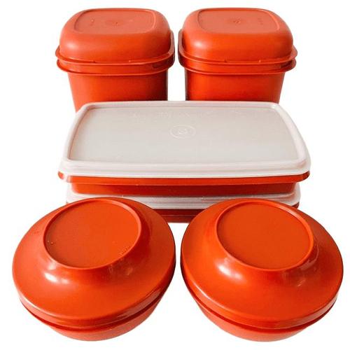 Vintage Orange Rust-Brown Food Storage Containers from Tupperware, 1970s, Set of 6 For Sale - Image 11 of 11