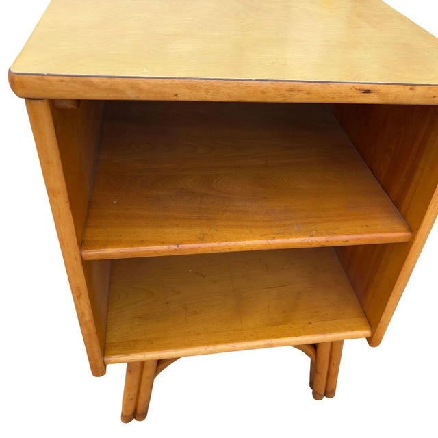 Tan 1950s Restored Heywood Wakefield Blond Birch End Table W/ Rattan Legs For Sale - Image 8 of 10