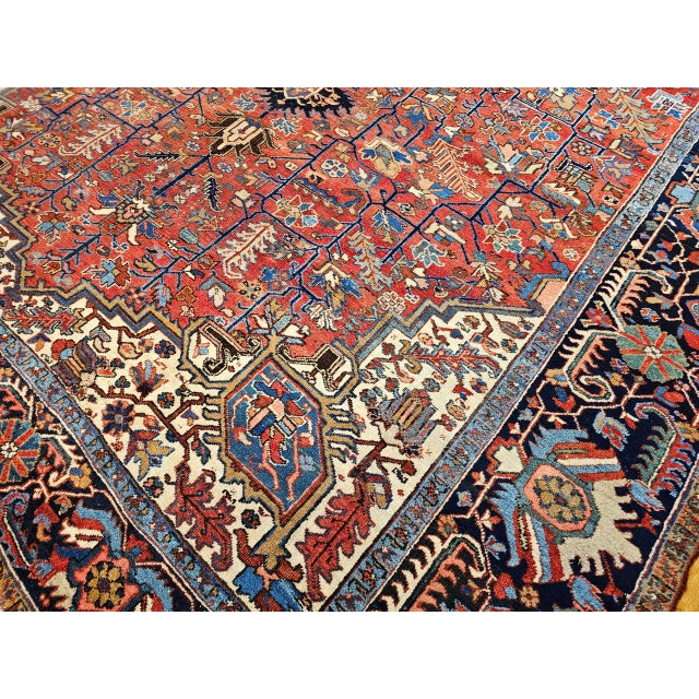 Textile Antique Persian Heriz Karajah Rug, Hand-Knotted Geometric Pattern, Brick-Red, 11’ X 18’ For Sale - Image 7 of 10