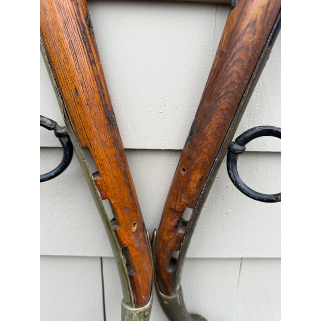 Antique u.s. Hame Co. Buffalo Ny Mule Hames – Original Wooden & Iron Harness Pair c.1900–1925 – Rustic Farmhouse Wall Decor For Sale - Image 10 of 18