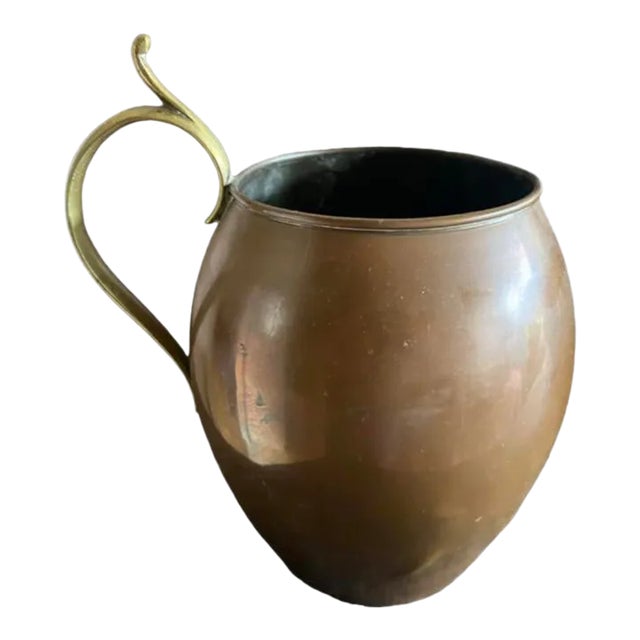 Large Antique Copper Mug With Brass Handle Old World For Sale