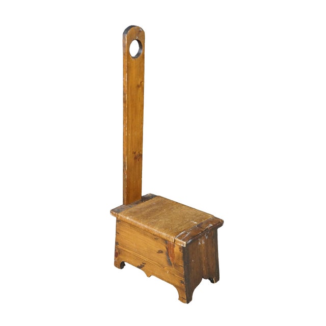 American Antique Primitive Shaker Style Spinning Chair Rush Stool Bench Seat Folk Art 37" For Sale - Image 3 of 18