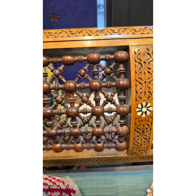 Islamic Late 20th Century Arabesque Moorish Damascus Bench For Sale - Image 3 of 12