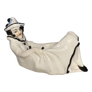 Sitzendorf Porcelain Pierrot Trinket Dish: Vintage Figural Decor For Sale