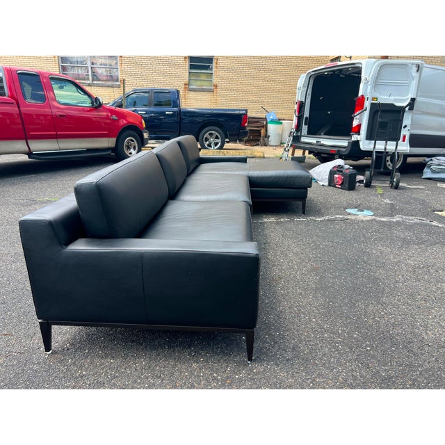 Animal Skin Rh Italia Track Arm Black Leather Chaise Sectional With Metal Base For Sale - Image 7 of 10