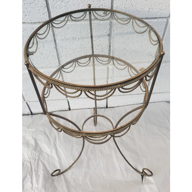 Hollywood Regency Gilt Metal Ornate and Glass Top Candle Stand Plant Stand For Sale - Image 4 of 8