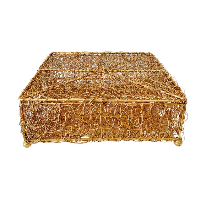 Vintage Metal Wire Mesh Storage Box With Lid For Sale - Image 4 of 5