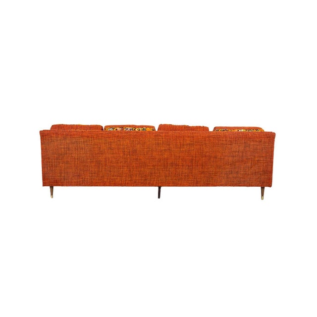 Mid-Century Floral Orange Long Sofa For Sale - Image 9 of 9