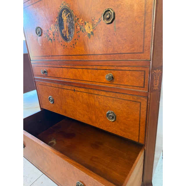 Late 19th Century 19th Century Hand-Painted Satin Wood Secretary Desk and Dresser For Sale - Image 5 of 12
