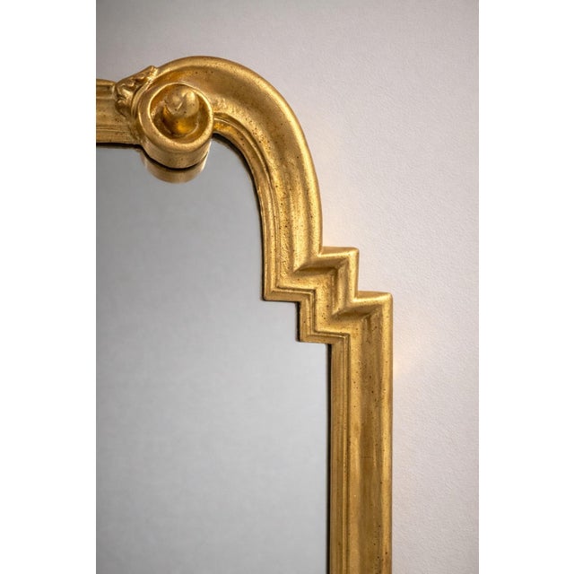 Ethan Allen 1980s Italian Gold Leaf Arched Mirror in the Manor of LaBarge Stepped Profile Scroll Corners For Sale - Image 4 of 7