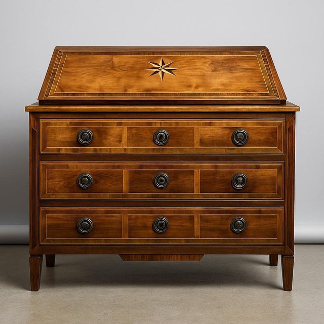 Louis XVI Walnut Burnt Commode with Marquet Decoration For Sale - Image 4 of 6