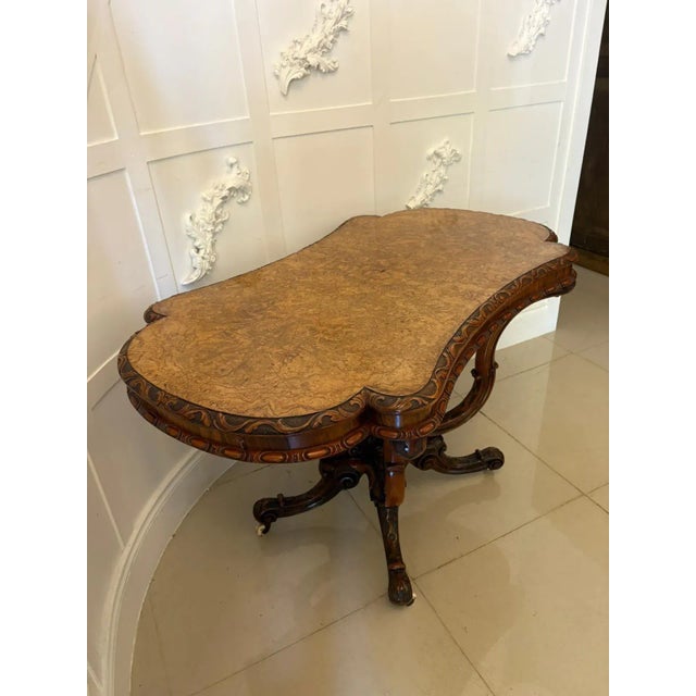 Antique Victorian Carved Burr Walnut Centre Table, 1850 For Sale - Image 4 of 14