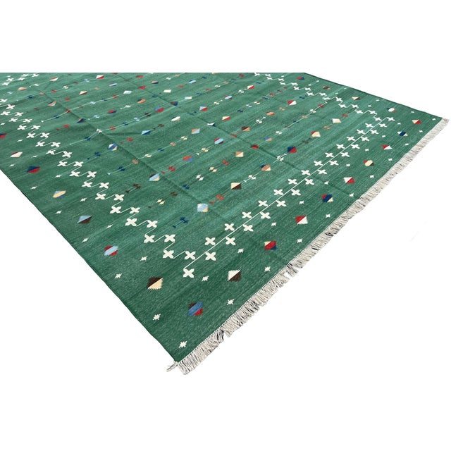 Not Yet Made - Made To Order Handmade Cotton Area Rug, Vegetable Dyed, Forest Green Shooting Star Dhurrie -8'x10' For Sale - Image 5 of 14