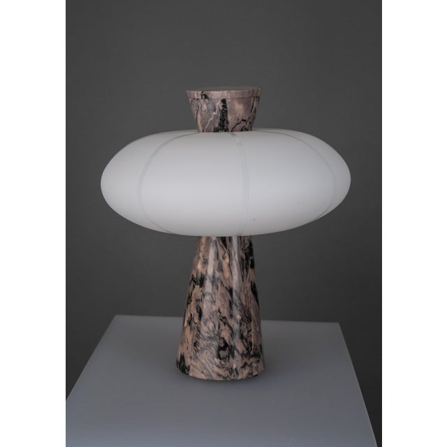 Contemporary Terrestrial Brown Swirl Marble and Opal Hand-Blown Glass Table Lamp by ZAVADSKI For Sale - Image 3 of 4