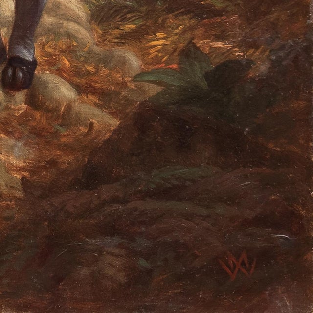Signed with monogram lower right, 'MW' for Marcus (Mark) Waterman (American, 1834-1914) and painted circa 1890. “All the...