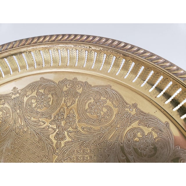 1970s Vintage Brass Pedestal Side Table With Florentine Engraving and