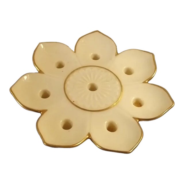 Lenox Lotus Flower Taper Candle Holder- Porcelain 24kt Gold Trim, Made in Usa For Sale