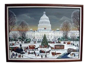 1990s Vintage "Capitol Sunset” Acrylic Painting on Panel by Carol Dyer