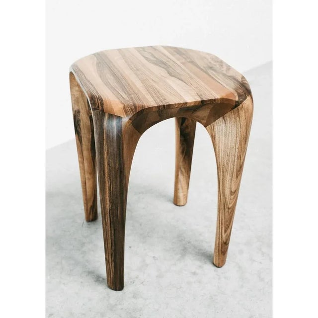 Gold Handmade Walnut Stool by Maxime Goléo For Sale - Image 8 of 10