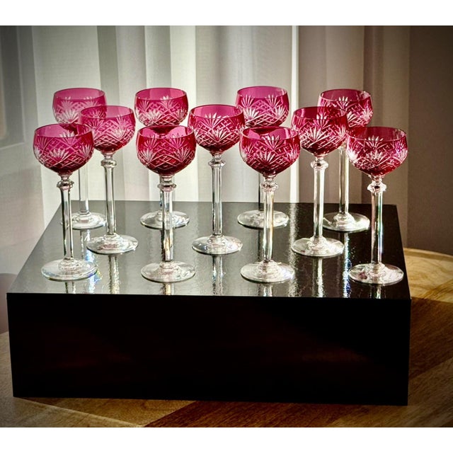 Ruby Cut Crystal Liqueur Glasses attributed to Val Saint Lambert, 1950, Set of 11 For Sale - Image 11 of 17