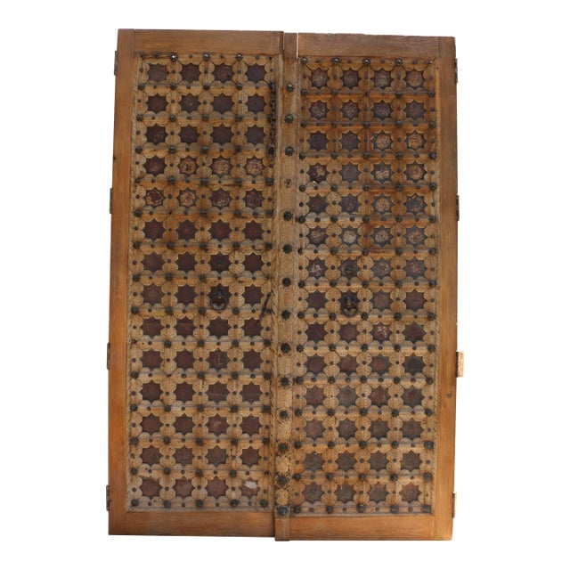 19th Century Moroccan Handcrafted Temple Entry Double Doors | Iron, Bronze & Wood | Architectural Salvage For Sale