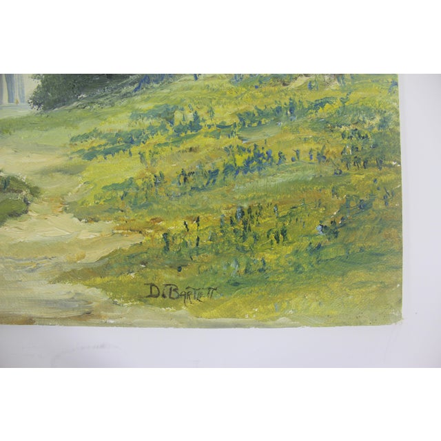 1970s Vintage Landscape Oil Painting, Original Art, Signed by Artist Trees, Path, Rustic Unframed For Sale - Image 5 of 10
