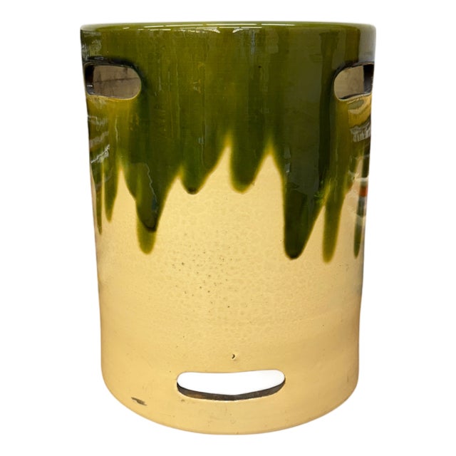 Green and Cream Ceramic Hibachi with Drip Glaze Detail For Sale