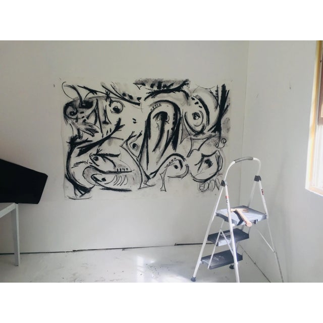 Abstract "Deja Vu" Over-Sized Original Black & White Abstract Drawing For Sale - Image 3 of 4