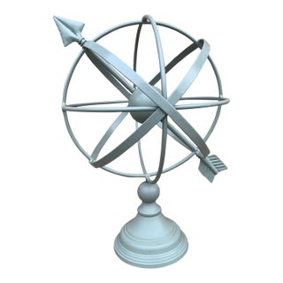 Vintage French Country Gray Iron Garden Armillary Sundial For Sale