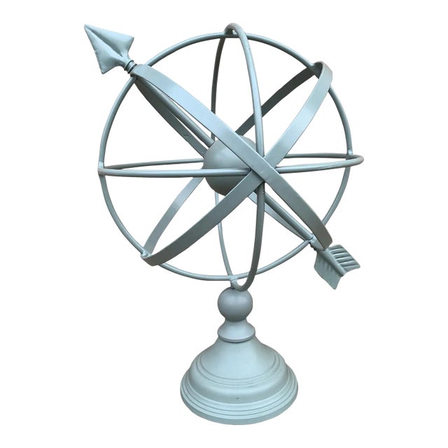 Vintage French Country Gray Iron Garden Armillary Sundial For Sale
