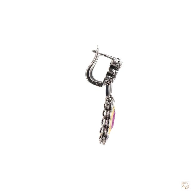 White 2.04 Carat Old European Cut Diamond Ruby Gold Earrings, A Pair For Sale - Image 8 of 9