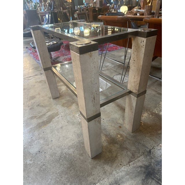 Console Table by François Catroux in Chrome and Travertine for Angeletti Italy 1973 For Sale - Image 11 of 12