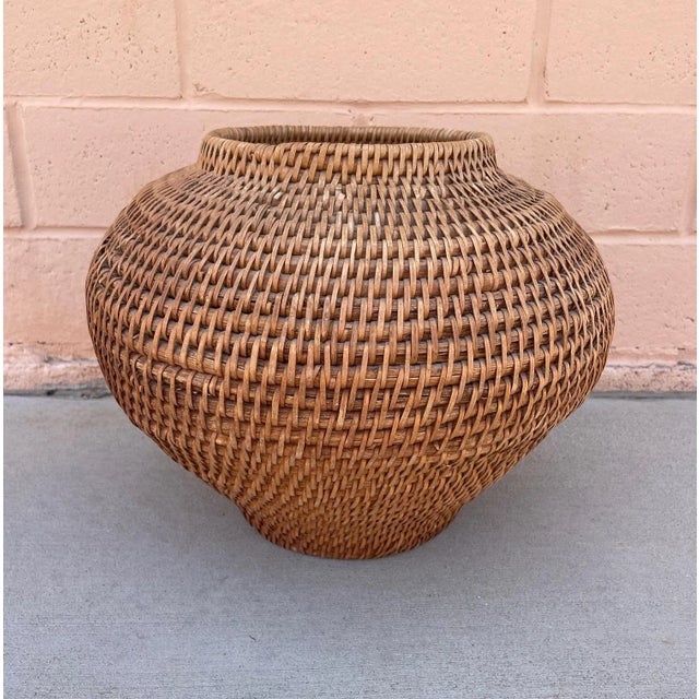 Rustic Woven Rattan Snake Charmer Basket/Vase For Sale - Image 3 of 5