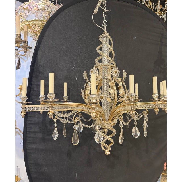 Silver 1940s French Silver Leaf and Crystal Chandelier 12 Lights For Sale - Image 8 of 9
