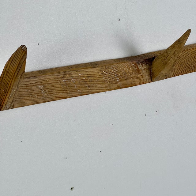 Unusual Vintage Set of 3 Wall Mounted Rustic Racks With Spike Hooks in Blond Wood For Sale - Image 4 of 11